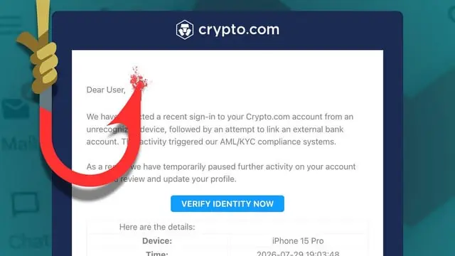 Crypto.com Users Targeted by Phishing Campaign Abusing Company’s Email Domain